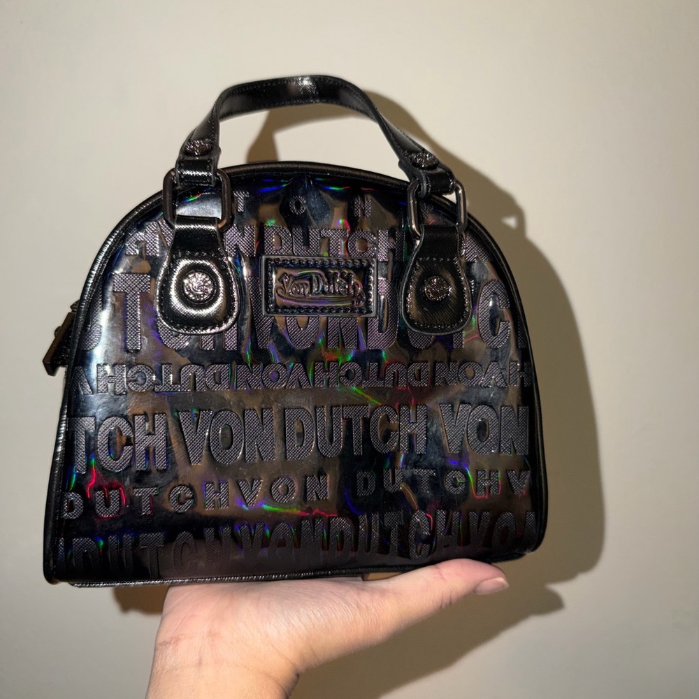 Von Dutch Onyx Black Reflective Bowler Bag